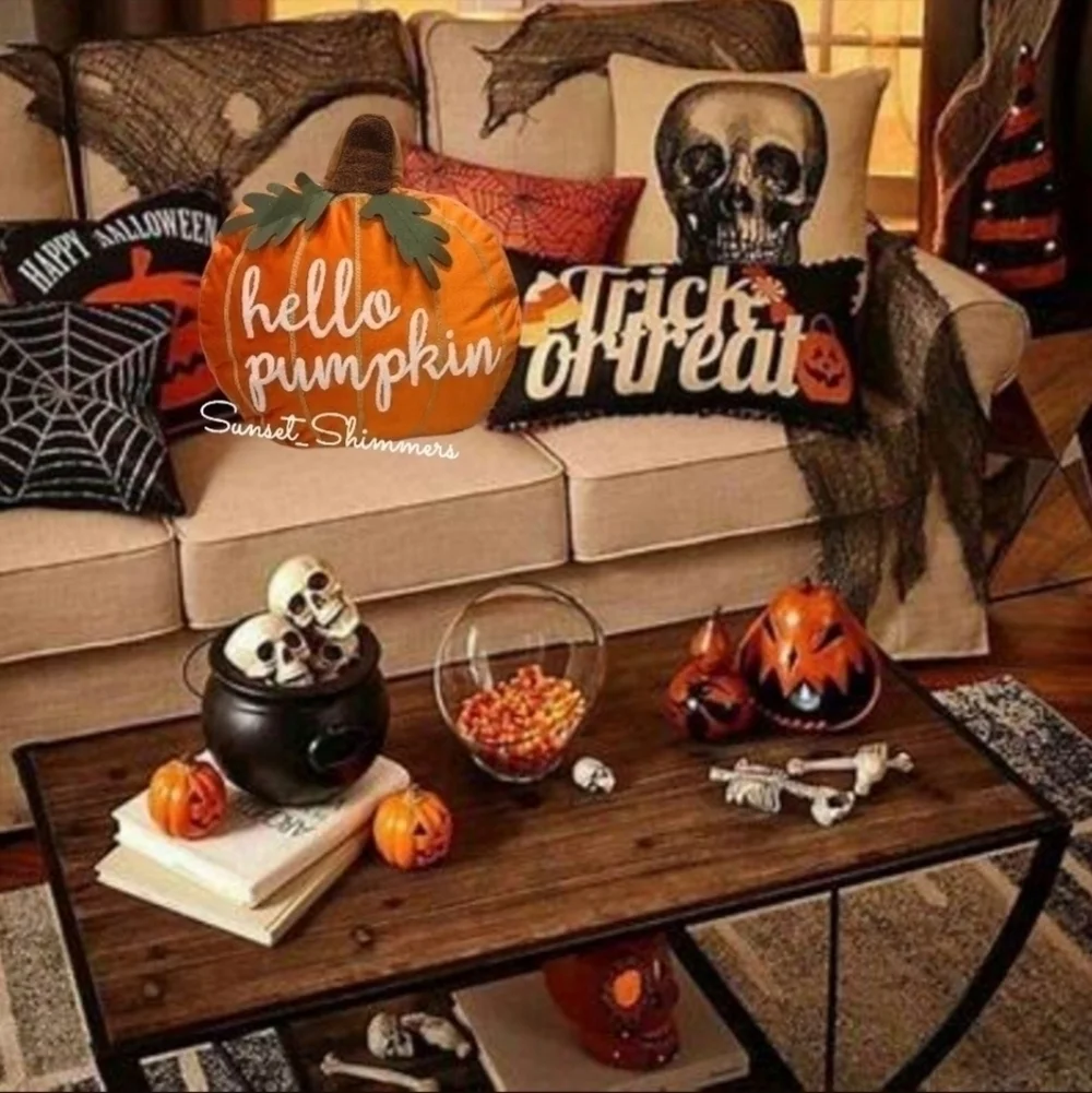 Halloween Thanksgiving 3D Embroidered Hello Pumpkin Fall Throw Pillow Decor NEW